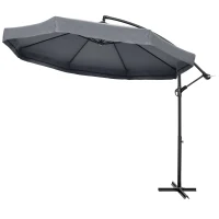 Outsunny Zweefparasol Ø3 m, draaibaar, met handslinger, roestvrij staal, polyester, donkergrijs/zwart(m-10)