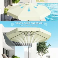 Outsunny Chapéu de Sol de Jardim Ø266x250 cm Proteção UV50+ Chapéu de Sol de Alumínio Inclinável com Teto de Ventilação Manivela para Terraço Varanda Exterior Bege(m-6)