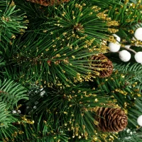 HOMCOM 6ft Artificial Christmas Tree with Pinecones, Red Berries, Hinged Predecorated Xmas Tree with 2843 Branch Tips(m-10)
