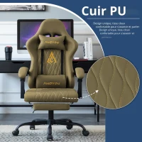 Chaise gamer avec repose-pieds, coussin doux pour la nuque et les lombaires, coussins de soutien amovibles, 60x60x122 cm, Vert(m-7)