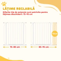 PawHut Poartă pentru Câini cu Lățime Reglabilă, cu Dublu Mecanism de Blocare, din Oțel și ABS, 76x75-95 cm, Alb(m-4)