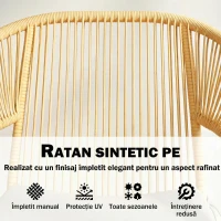 Outsunny Set Bistro cu 3 Piese, Set de Terasă din Ratan pe și Oțel, Bej(m-5)