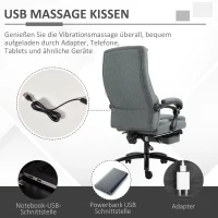 Vinsetto Massage kantoorstoel draaistoel met voetsteun in hoogte verstelbaar linnengevoel grijs(m-7)