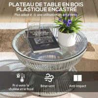 Outsunny Table basse de jardin ronde, table d'appoint en résine aspect rotin et plateau verre trempé Ø 60 x 37H cm(m-5)