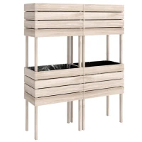 Outsunny 4-delig verhoogd bloemenbed van hout 4 combinatiemodi tuinbalkon 50 x 30 x 60 cm naturel(m-12)