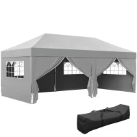 Outsunny Tonnelle de jardin exterieur tonnelle pliante 3 x 6 m avec 6 parois latérales, sac de transport inclus, gris(m-11)
