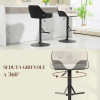 HOMCOM Set 2 Sgabelli Imbottiti ad Altezza Regolabile con Schienale e Braccioli, 52.5x53x86.5-108 cm, Nero Grigio Chiaro(m-6)