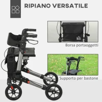 HOMCOM Deambulatore Pieghevole in Allumino ad Altezza Regolabile con Borsa, 64x67x80-92 cm, Nero e Argento(m-5)