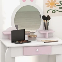 ZONEKIZ Bunny-Design Kids Dressing Table, with Mirror and Stool - White and Pink(m-9)