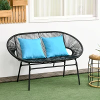 Outsunny Bancă de grădină cu 2 locuri din metal și frânghie din rășină cu 2 perne - dim. 132L x 72l x 83h cm - negru(m-10)