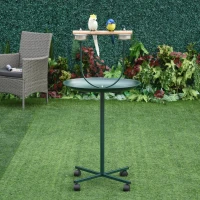PawHut Bird Perch Stand with Four Wheels, Feeding Bowls, for Small, Medium Birds, Green(m-9)