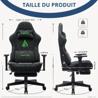 Chaise gaming ergonomique, entièrement rembourrée, respirante, anti-plis et durable, 70x70x131 cm, Noir(m-3)