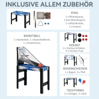 SPORTNOW 5-in-1 Speeltafel, Biljart, Tafeltennis, Hockey, Basketbal, Boogschieten, Inclusief Accessoires, MDF, Kunststof, Blauw(m-5)