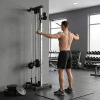 SPORTNOW Wall Mount Cable Machine, 15 Positions Adjustable Cable Crossover Machine Dual Pulley System for Home Gym(m-8)