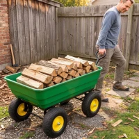 Outsunny Chariot de Jardin à Main Benne basculante 75° 125L Charge Max. 200 Kg 4 Roues pneumatiques Acier PP Jaune Vert(m-9)