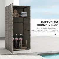 Outsunny Dulap de Grădină din Ratan PE cu 2 Compartimente, 60x63x120cm, Gri(m-4)