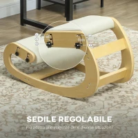 HOMCOM Sedia Inginocchiatoio Regolabile in 6 Posizioni, in Tessuto Effetto Lino e Legno di Betulla, 55x85x55 cm, Crema(m-5)