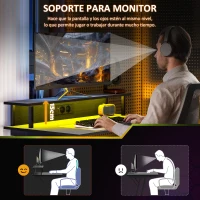 HOMCOM Escritorio Gaming con Luces LED 100x60 cm omas de Corriente Soporte para Monitor Estantes y Control Remoto Negro(m-6)