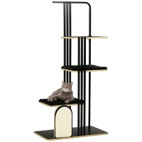 PawHut krabpaal, industrieel ontwerp, 3 plateaus, 2 kussens, kraswand, stalen frame, zwart, 85 x 48 x 170 cm(m-11)