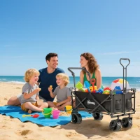 Outsunny 180L Festival Trolley on Wheels, Push & Pull Beach Cart with Removable Canopy, Wide All-Terrain Wheels, Folding Camping Trolley Cart, Adjustable Handle for Garden Fishing Shopping, Black(m-9)
