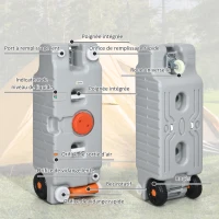 Outsunny Réservoir d'eau portable de 75 litres avec indicateur de niveau, 3 roulettes et poignée pour camping(m-4)