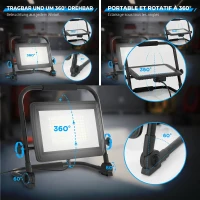 HOMCOM Proiector LED de lucru 6500K cu cap rotativ și suport reglabil, din aluminiu și metal, 35x20x32 cm, negru(m-4)
