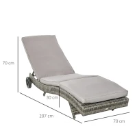 Outsunny Patio Wicker Chaise Lounge Chair, Outdoor PE Rattan Sun Lounger with Adjustable Backrest and 2 Wheels, Grey(m-3)