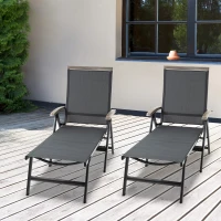 Outsunny Set of 2 Outdoor Folding Sun Loungers, 5-Position Adjustable Chaise Lounge Chairs with Aluminium Frame for Patio, Garden, Grey(m-10)