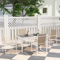 Outsunny 5-delig eetset voor buiten, tafel met gehard glas, 4 stoelen, weerbestendig, stalen frame, terrasmeubilair, Meerkleurig(m-9)
