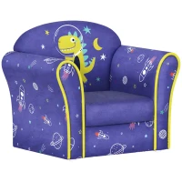 AIYAPLAY Kids Armchair with Planet Dinosaurs Design, Wooden Frame, for Bedroom, Playroom, Kids Room - Blue(m-1)