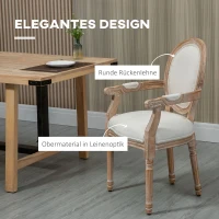 HOMCOM Eetkamerstoel Antik Design Keukenstoel met Ademende Linnenoptiek 56x54x96cm Cremewit | Aosom.nl(m-4)