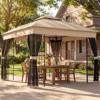 Outsunny 3 x 3 m Outdoor Garden Gazebo with Post Shelves, UPF50+ Double Roof Patio Permanent Pavilion, Brown(m-3)