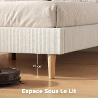 HOMCOM Cadre de Lit 160 x 200 cm avec Sommier, Lit Double Rembourré en Velours Côtelé, Espace de Rangement Au-Dessous, Crème(m-7)