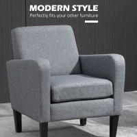 HOMCOM 2 Pieces Modern Armchairs with Rubber Wood Legs, Upholstered Accent Chairs, Single Sofa for Living Room, Bedroom, Grey(m-4)