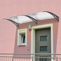 Outsunny Front Door Canopy Outdoor Awning Aluminium Rigid Plastic Polycarbonate Rain Shelter UV Water Rain Resistant 196 x 75cm Clear(m-7)