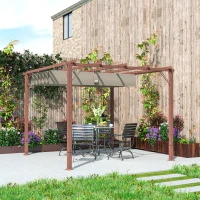 Outsunny 3 x 3 m Tuin-Pergola, Verstelbaar Terrasdak, Aluminium Frame, UPF30+ Zonbescherming, Natuurlijk Hout(m-8)