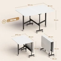 HOMCOM Masă pliabilă pentru 4-6 persoane cu 2 extensii și roți cu frână, 120x80x73 cm, alb cu aspect de lemn(m-3)