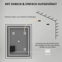 HOMCOM Badkamerspiegel met LED Verlichting 90x70 cm Wandspiegel met Memory-Functie en 3 Lichtkleuren Zilver(m-8)