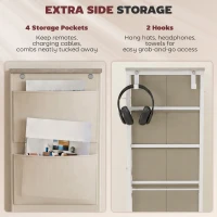 HOMCOM Chest of Drawers, Dresser with 5 Fabric Drawers, Tall Storage Unit with 4 Pockets and 2 Hooks Steel Frame, Natural Wood(m-5)