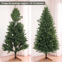 HOMCOM Sapin de Noël Artificiel 180 cm, Arbre de Noël avec 889 Pointes de Branches Articulées Réalistes, Support en Bois, Vert(m-7)