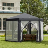 Outsunny 4M Hexagon Gazebo, Netting Party Tent, Patio Canopy Outdoor Event Shelter for Activities, Shade Resistant, Grey(m-2)