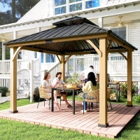 Outsunny 3.5 x 3.5m Outdoor Hardtop Gazebo Canopy with Two-tier Metal Roof and Solid Wood Frame Outdoor Patio Shelter for Patio, Garden, Black(m-12)