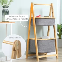 HOMCOM Mobile Bagno Pieghevole in Bambù con 2 Cassetti in Tessuto Poliestere Grigio, 45x35x98cm(m-4)