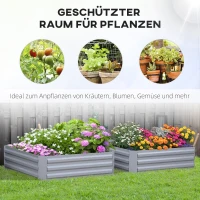 Outsunny Plantenbak, set van 2, bloembak, open bodem, stalen frame, grijs, (2 x) 100 x 100 x 30 cm(m-4)