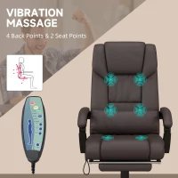 Vinsetto PU Leather Office Chair with 6-Point Vibration Massage, Reclining Chair Office with Footrest, Adjustable Height, Computer Chair, Brown(m-4)