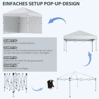 Outsunny Opvouwbare paviljoen met 2 zijwanden, verstelbare hoogte, inclusief draagtas, roestvrij stalen frame, 3x3 m, wit(m-5)