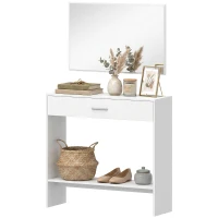 HOMCOM Recibidor de Entrada con Espejo Cajón y Estante Mueble de Recibidor para Pasillo 91,5x27,9x85,5 cm Blanco(m-11)