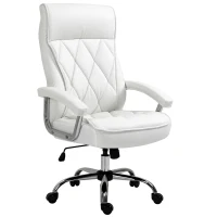 Vinsetto bureaustoel kantoorstoel gaming stoel draaistoel ergonomisch met wipfunctie in hoogte verstelbaar ruitpatroon modern elegant luxe PU leer metaal schuim wit 66x69x121 cm(m-1)