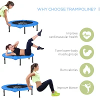 HOMCOM 38" Mini Fitness Trampoline Home Gym Yoga Exercise Rebounder Indoor Outdoor Jumper with Safety Pad, Support Up to 100 KG, Blue and Black(m-5)
