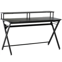 HOMCOM Mesa Gaming 140x60 cm Escritorio para Computadora PC con Estante Elevado para Monitor Gancho para Auriculares Negro(m-11)